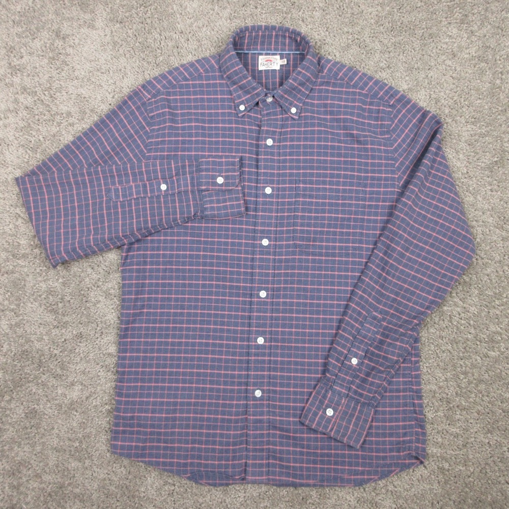 Faherty Shirt Mens Small Blue Check Oxford Outdoor Casual Pocket‎ Button Up EUC